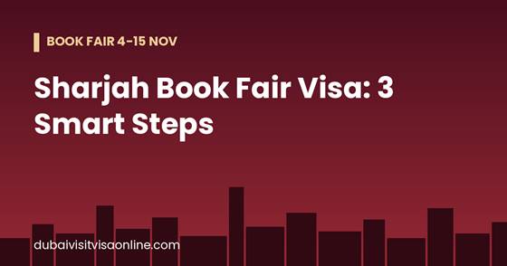 Sharjah Book Fair visa guide banner for the 2026 fair at Expo Centre Sharjah